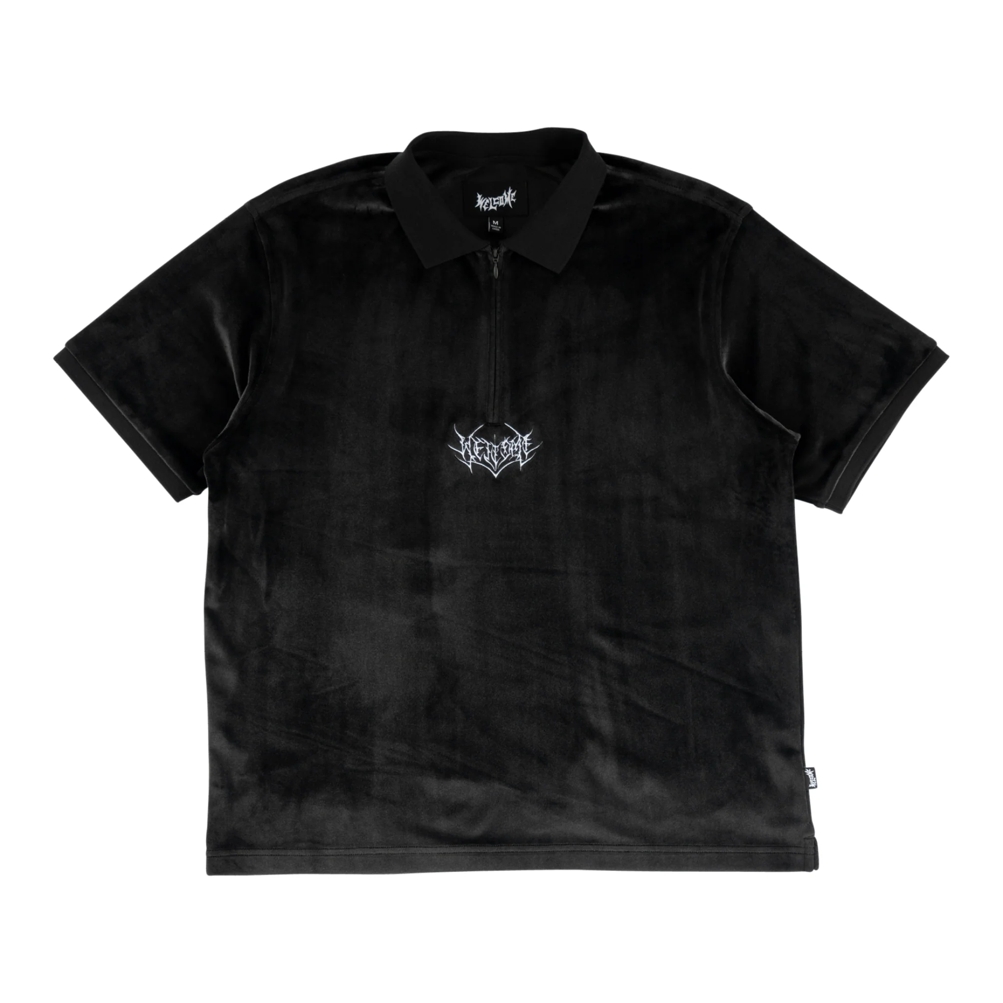 Grain Embroidered Velour Zip Polo